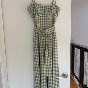 Free People Green Checkered Jumpsuit